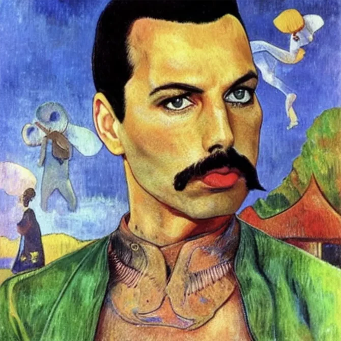 Freddie Mercury in the style of Paul Gauguin     5